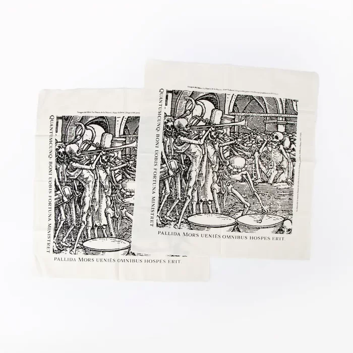 Ecru bandana with design "The Dance of Death: bones of all men".