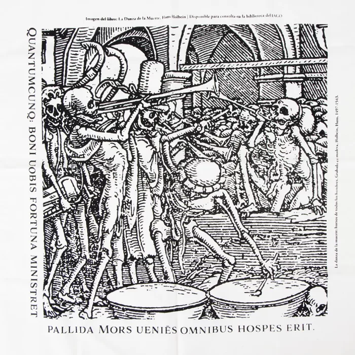 Ecru bandana with design "The Dance of Death: bones of all men".