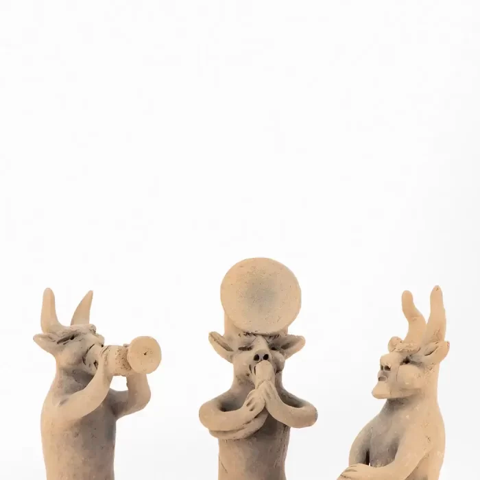 Musician nahual made of natural clay, smoked