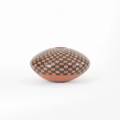 Red and black geometric pot