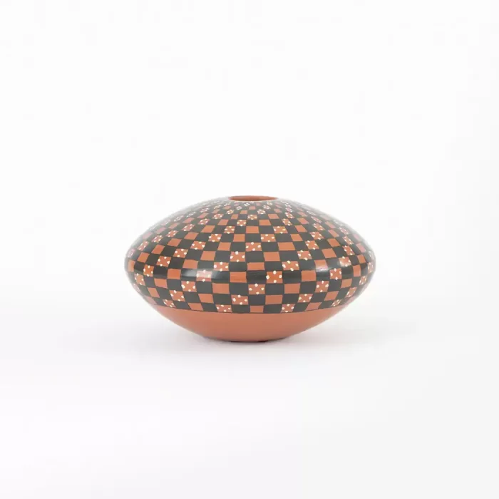 Red and black geometric pot