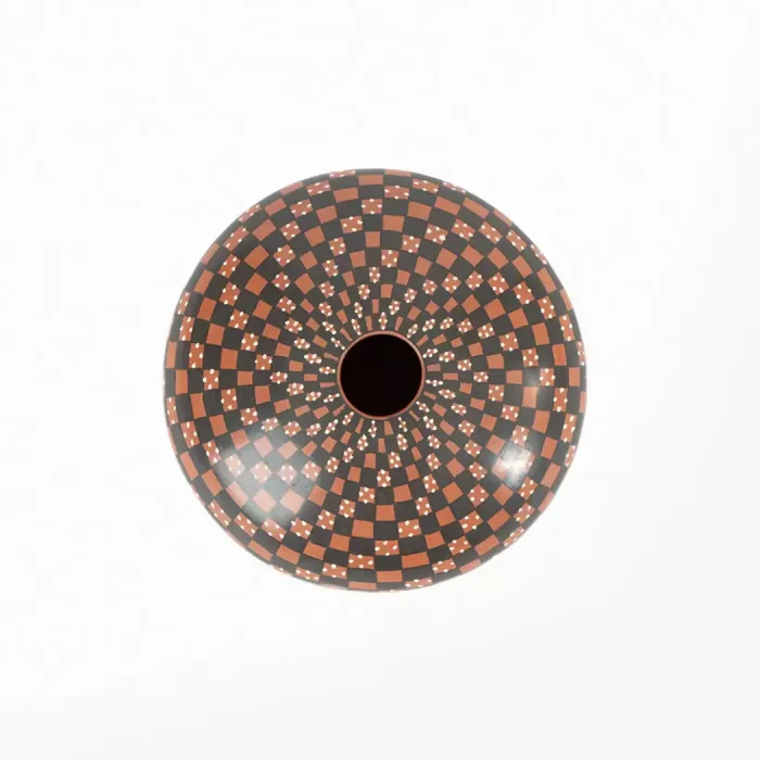 Red and black geometric pot