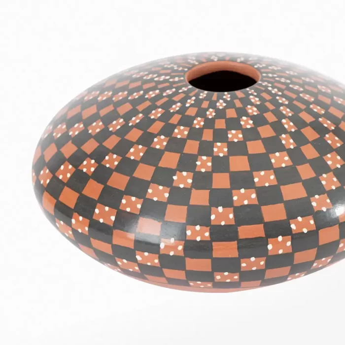 Red and black geometric pot