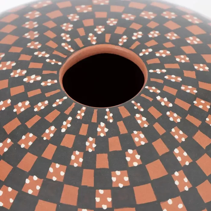 Red and black geometric pot