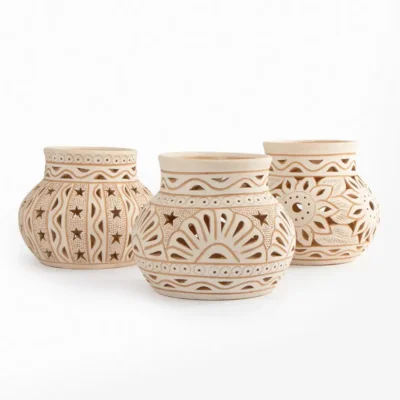 White earthenware pot with openwork