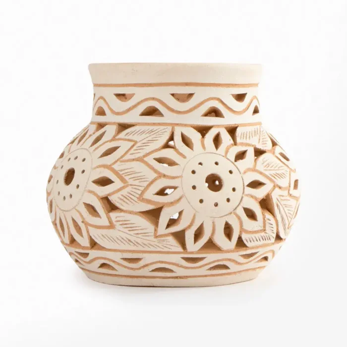 White earthenware pot with openwork