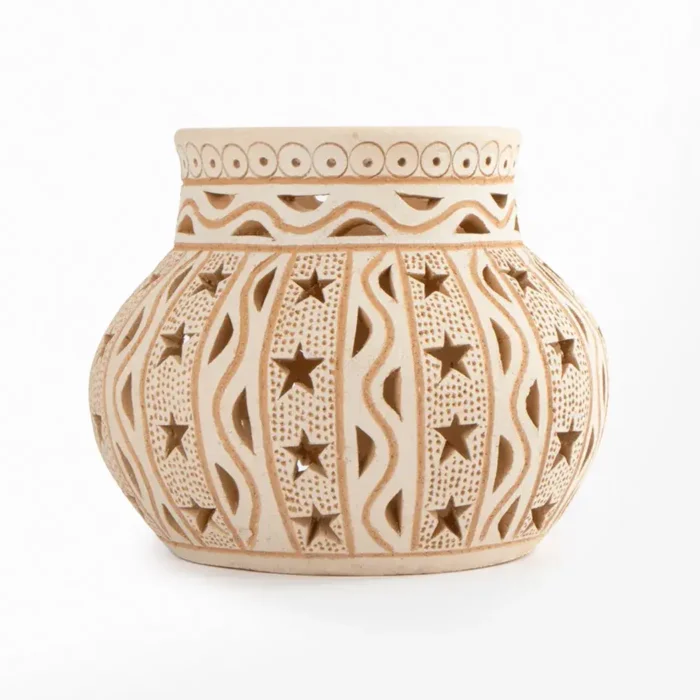 White earthenware pot with openwork