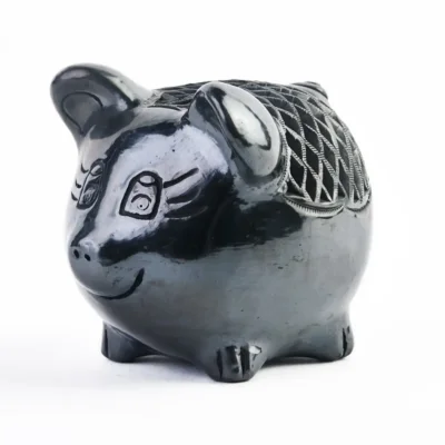 Black Clay Pig Piggy Bank - Small Size