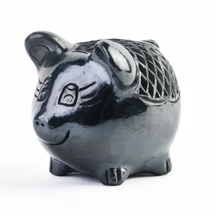 Black Clay Pig Piggy Bank - Small Size