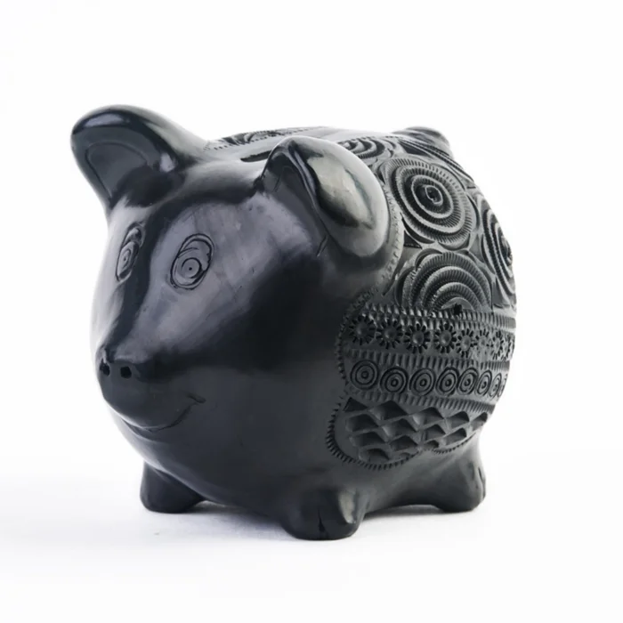 Black Clay Pig Piggy Bank - Small Size