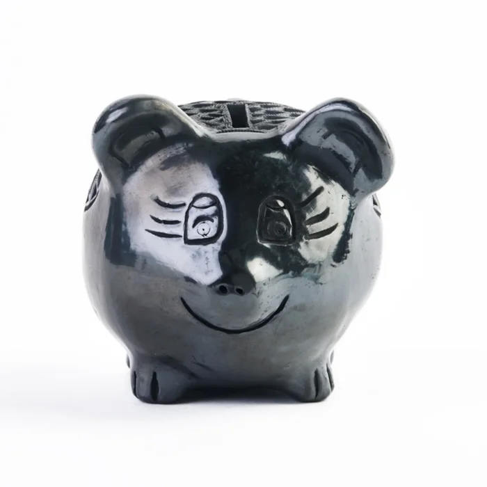 Black Clay Pig Piggy Bank - Small Size