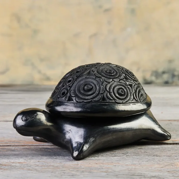 Tortoise jewelry box in Black Clay - Unique Handicraft