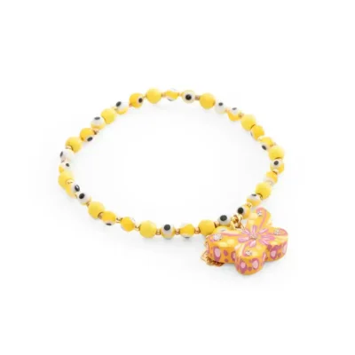 Bracelet with colored stones and wooden pendant