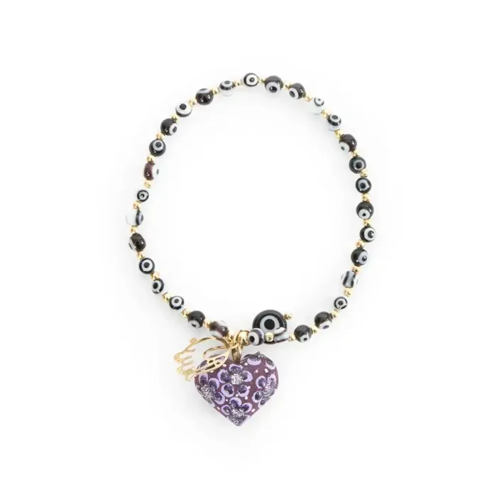 Pulsera de piedras de colores con dije de madera
