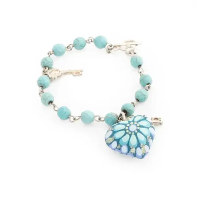 Bracelet with colored stones and wooden pendant