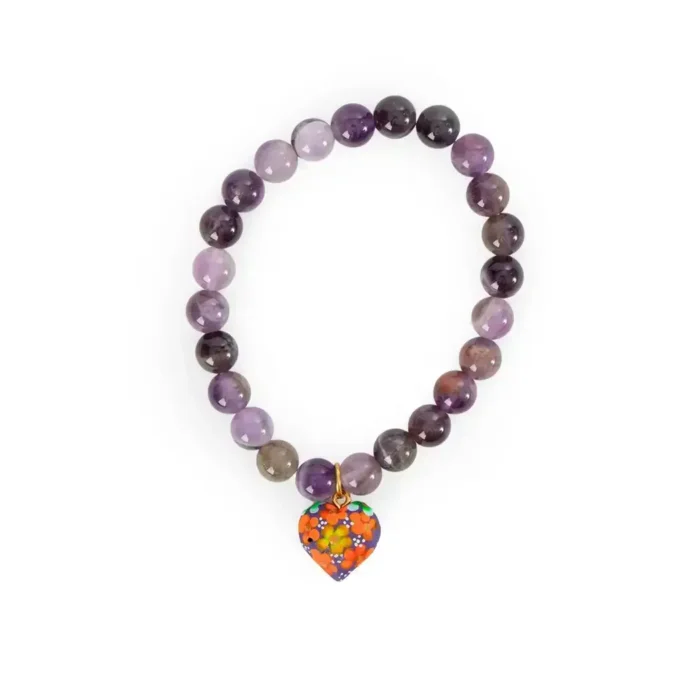Pulsera de piedras de colores con dije de madera