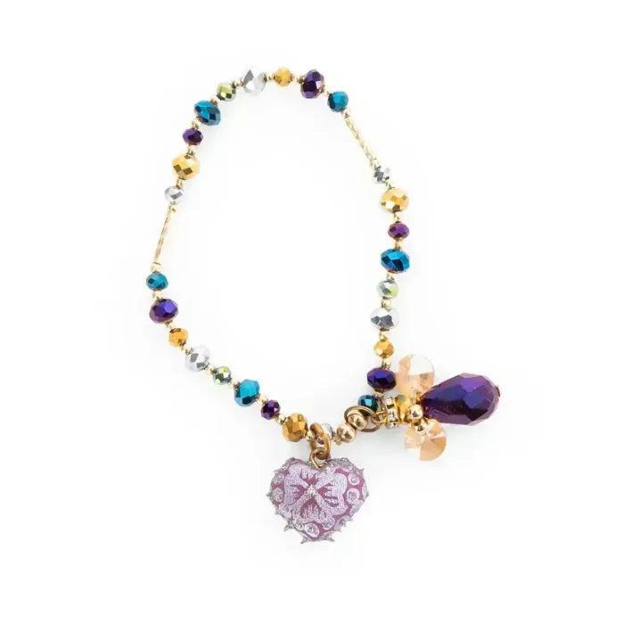 Pulsera de piedras de colores con dije de madera