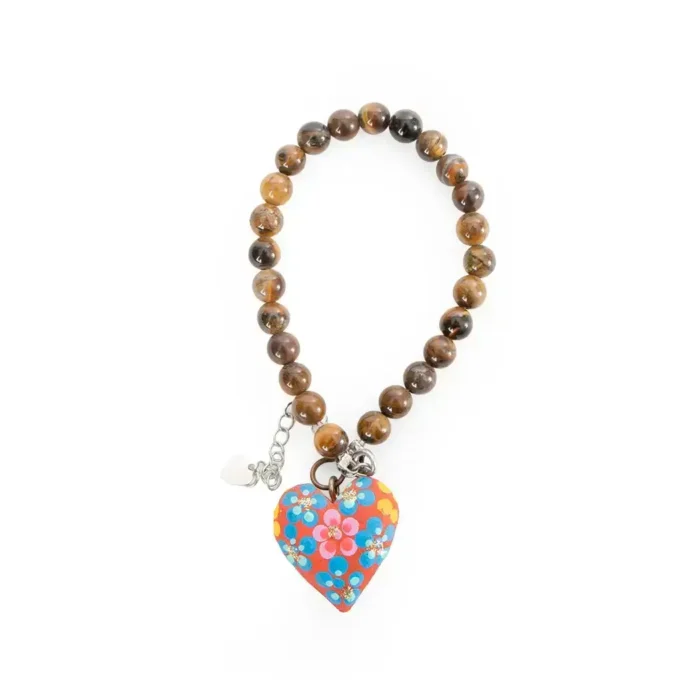 Pulsera de piedras de colores con dije de madera