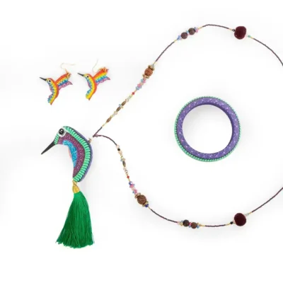Hummingbird necklace with bracelet and earrings set