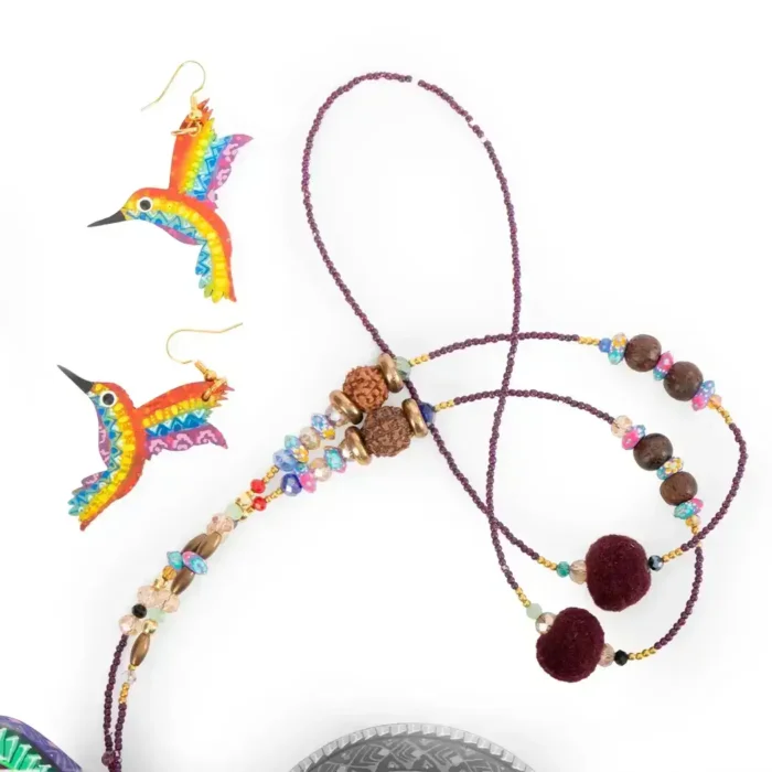 Juego de collar colibrí con pulsera y aretes