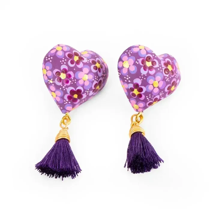 Wooden heart button earrings