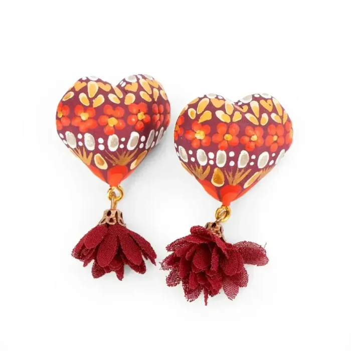 Wooden heart button earrings