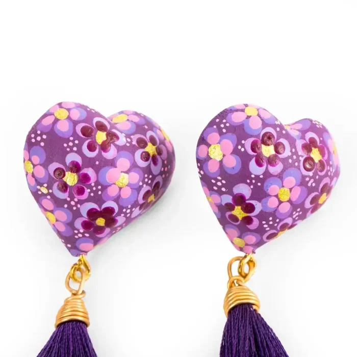 Wooden heart button earrings