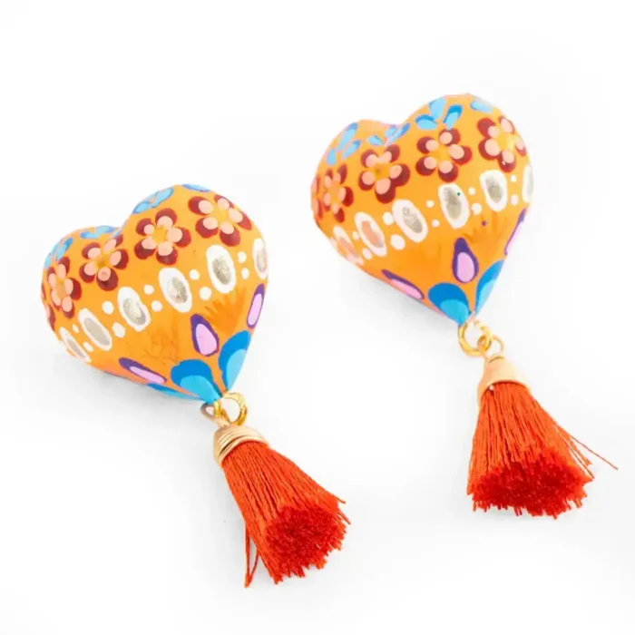 Wooden heart button earrings
