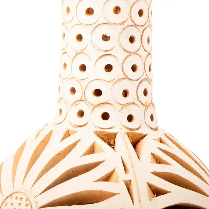 Little bottle with long neck and openwork clay