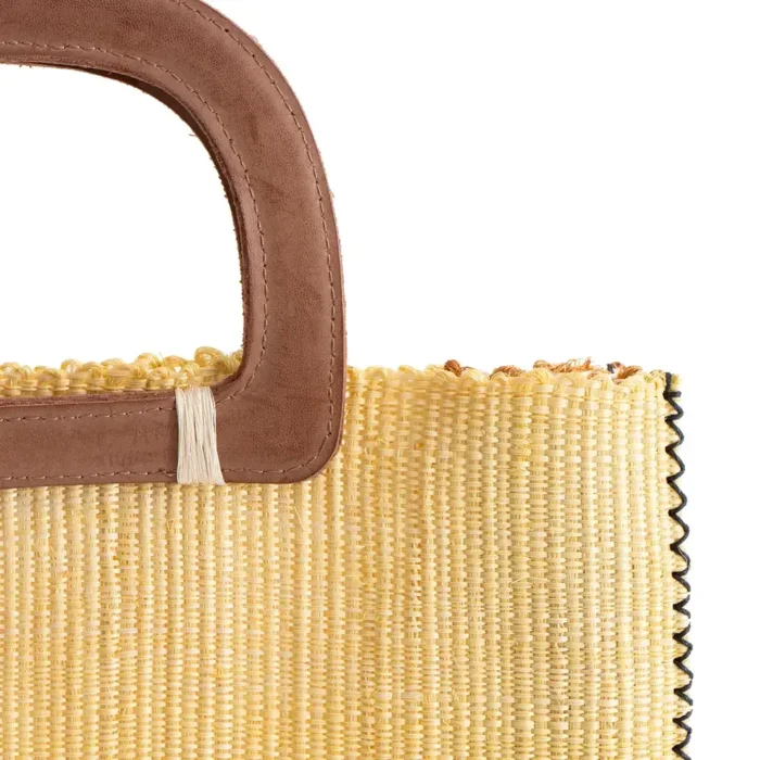 Bolsa de telar de henequén con asa de piel