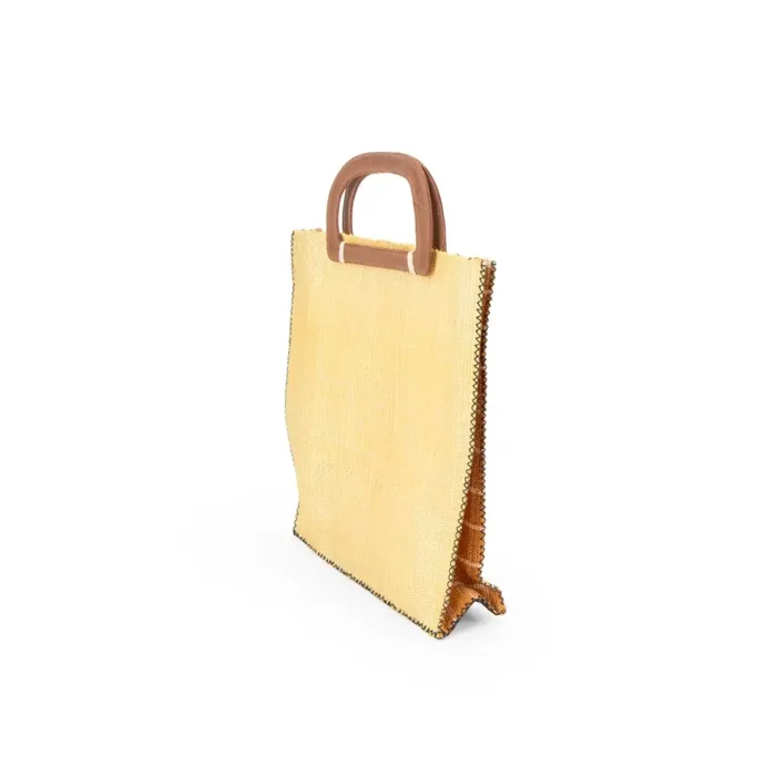 Bolsa de telar de henequén con asa de piel