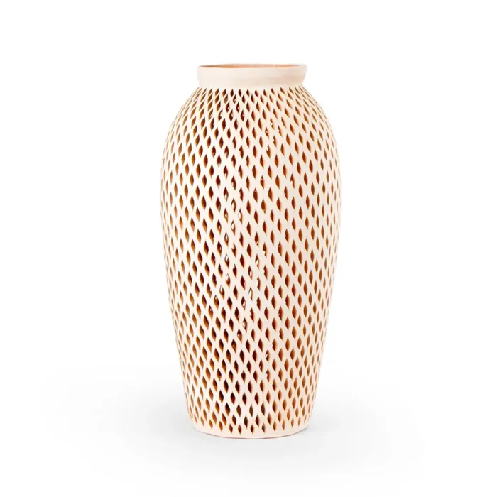Jarrón de barro blanco calado 60 cm