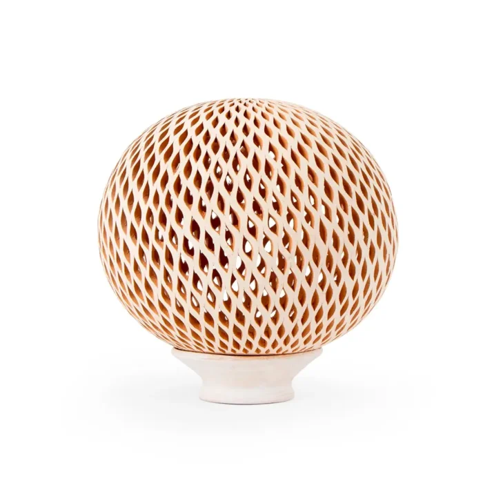 Large openwork white clay sphere