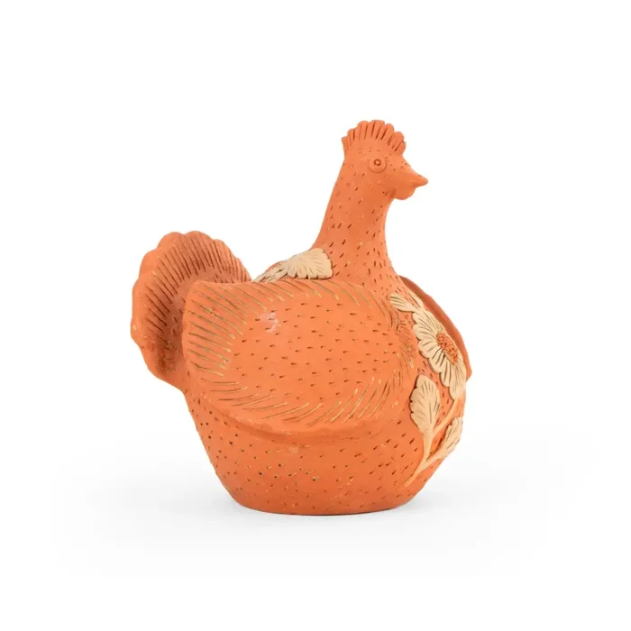 Gallina de barro natural con pastillaje
